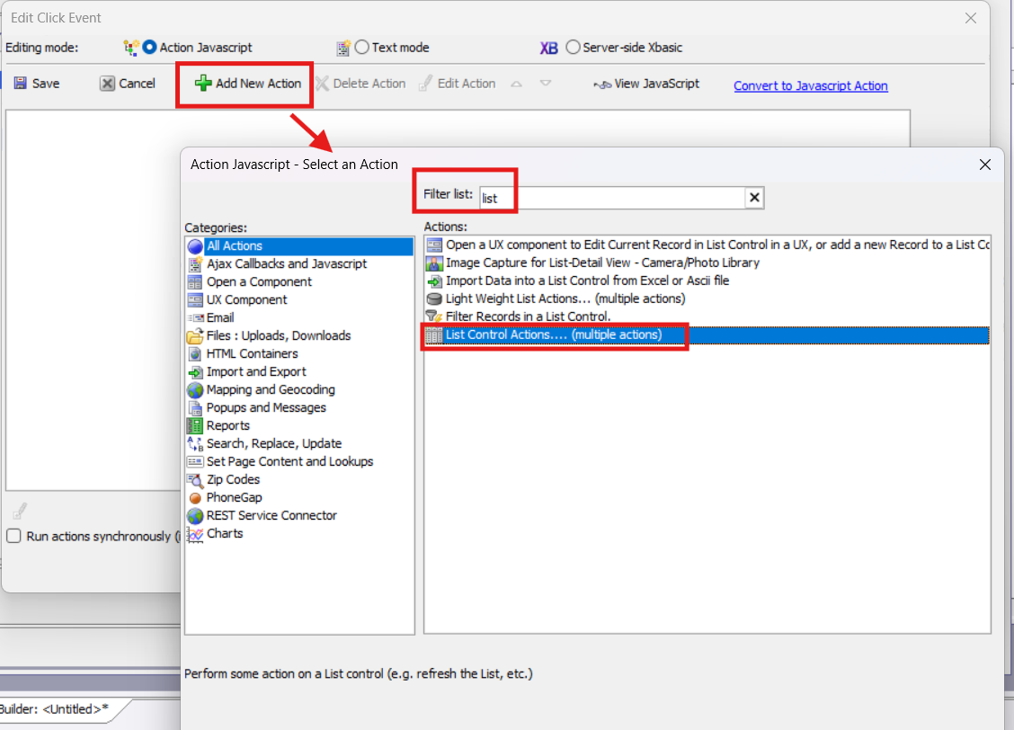 List Control Actions - dialog access